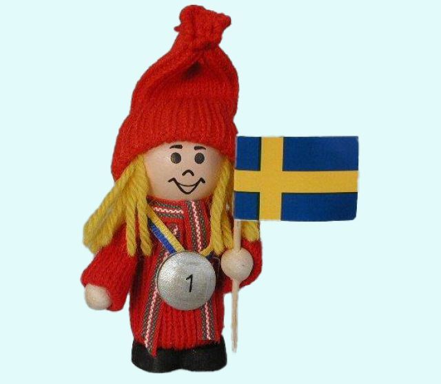 Tomte girl w/ Swedish flag & gold medal