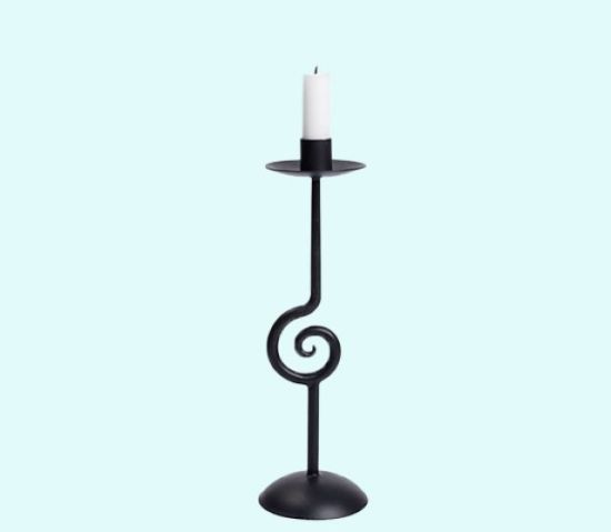 Candlestick black iron, 12"