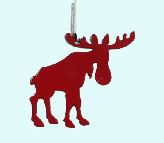 Moose metal ornament, red