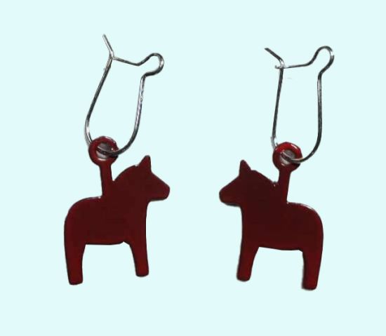 Earrings, red horse