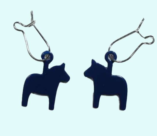 Earrings, blue horse