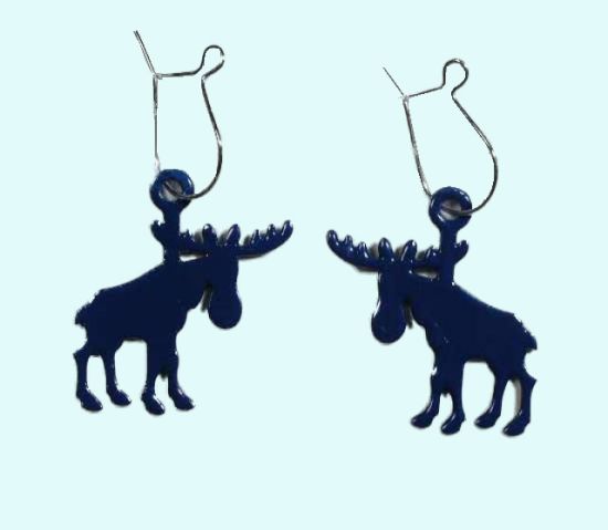 Earrings, blue moose