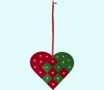 Hanging pleated felt heart 10", red/green