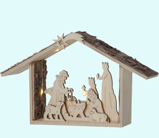 Manger w/ nativity scene, 10 1/2"