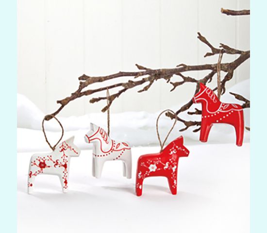 Horse ornament L white / red, asst