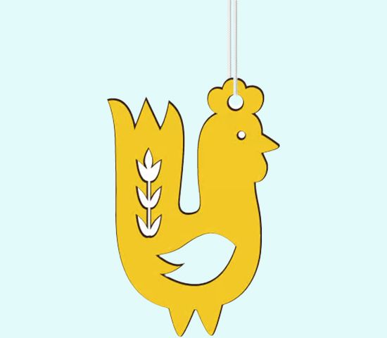 Lasercut ornament, yellow rooster