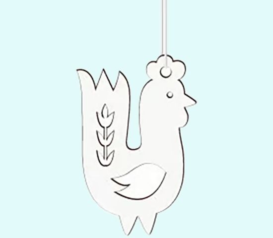 Lasercut ornament, white rooster