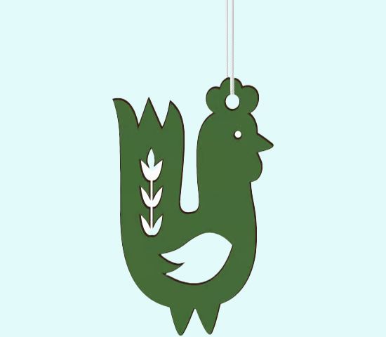 Lasercut ornament, green rooster