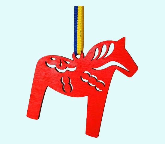 Lasercut ornament, red Dalahorse