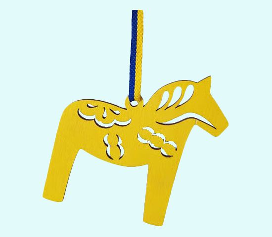 Lasercut ornament, yellow Dalahorse