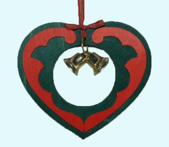 Heart w/ décor & bells, green / red