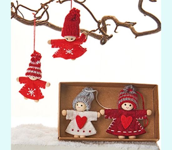 Tomtegirl w/ knitted hat ornament, set of 4