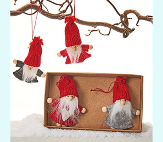 Tomteboy w/ knitted hat ornament, set of 4