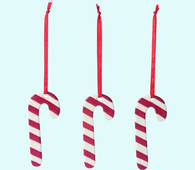 Ceramic decoration, candy cane, set of 3