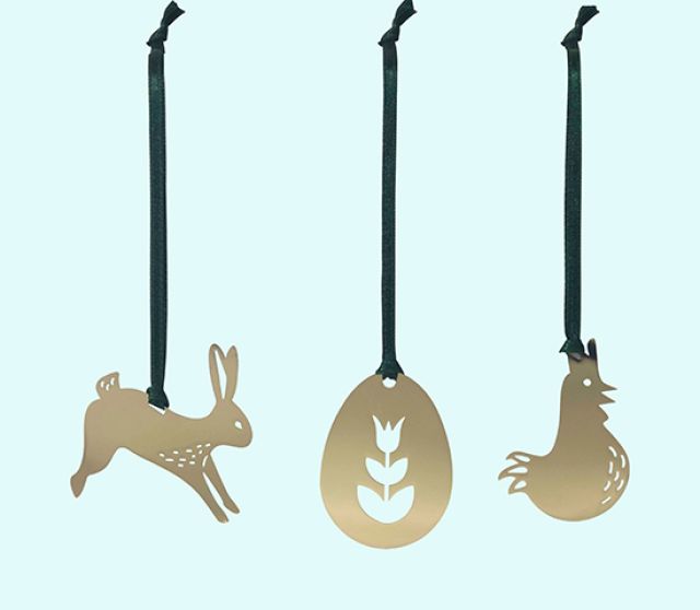 Easter, set of 3, gold metal orn.