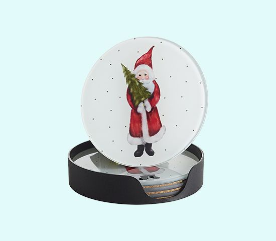 Coaster 4", set of 4, Tomte holding tree