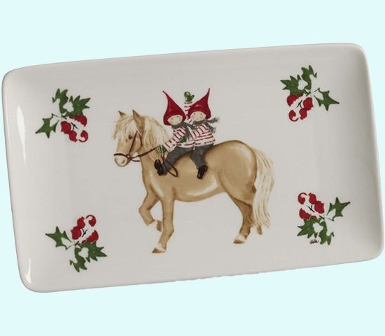 Platter 8 1/4", Tomte kids on horse