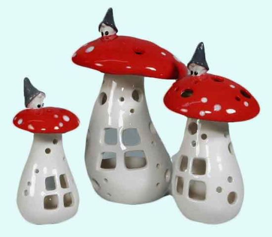 Tomte on mushroom lantern, set of 3