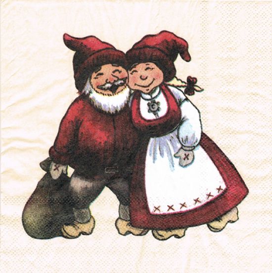 Napkin L, Tomte couple, cream