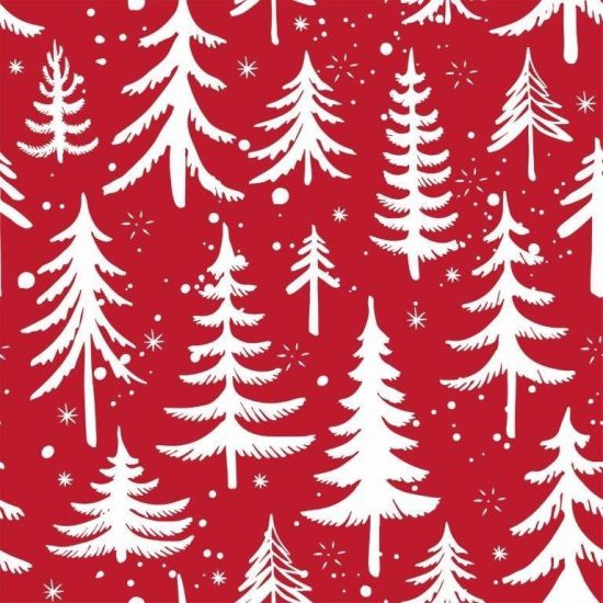 Napkin L, red w/ white trees