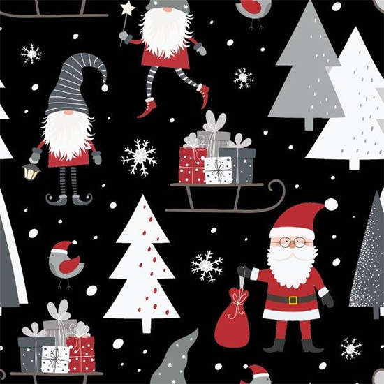 Napkin L, Tomte/tree/sled, black