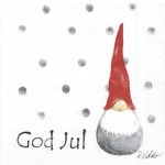 Napkin S, Tomte w/ tall hat & God Jul