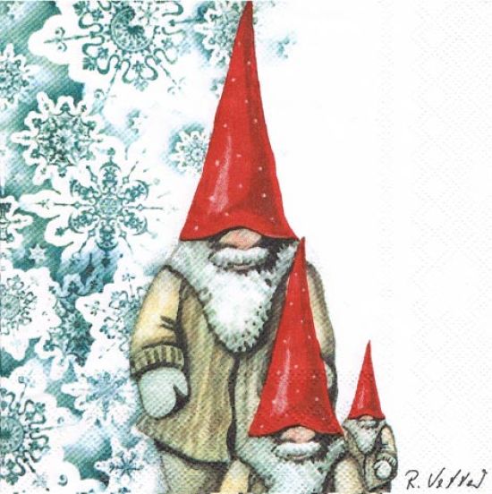 Napkin S, Tomte brothers w/red cone hat