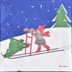 Napkin L, Tomte girl on kicksled