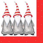 Napkin L, Tomte trio w/striped hat