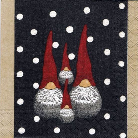 Napkin L, Tomte w/ tall hat, black / beige