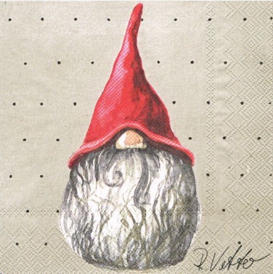 Napkin L, Tomte w/long hair & beard