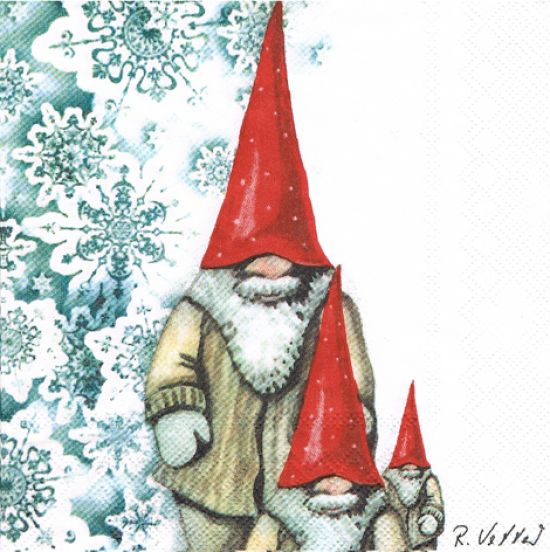 Napkin L, Tomte brothers w/ red cone hat