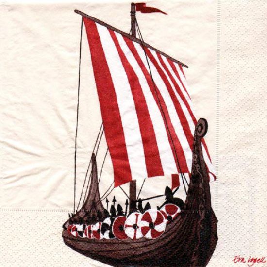 Napkin L, Viking ship ivory / rust