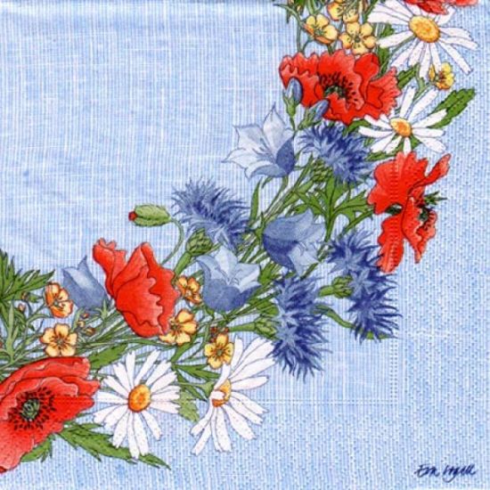 Napkin L, midsummer wreath blue