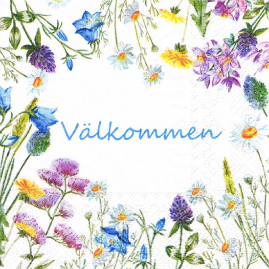 Napkin S, flowers w/ Välkommen