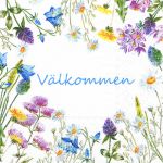 Napkin S, flowers w/ Välkommen