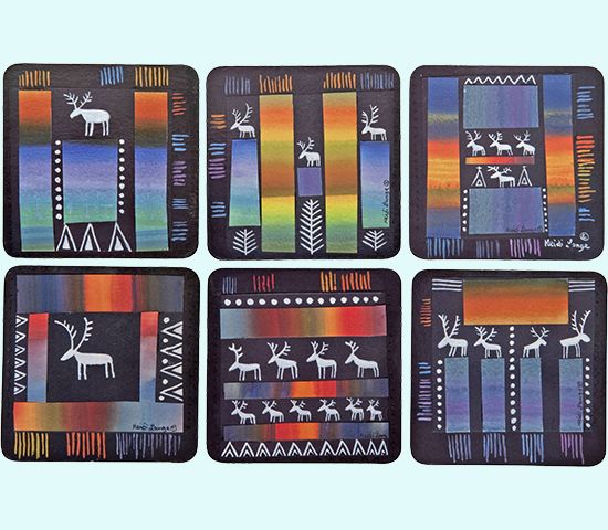 Coaster 6-pk, reindeer Sami art