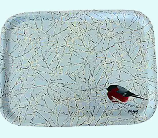 Tray S, bullfinch on snowy branches, grey