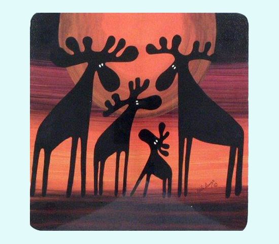 Trivet, moose family sunset