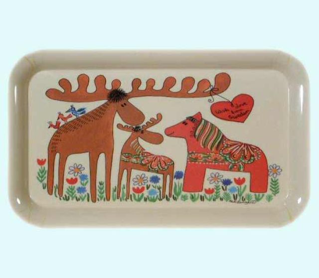 Tray M, Dala Moose & Horse family white