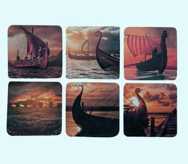 Coaster 6-pk, Viking ships at sea