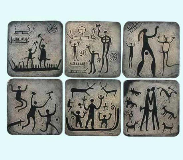 Coaster 6-pk, rock carving