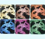 Coaster 6-pk, colorful moose shadow