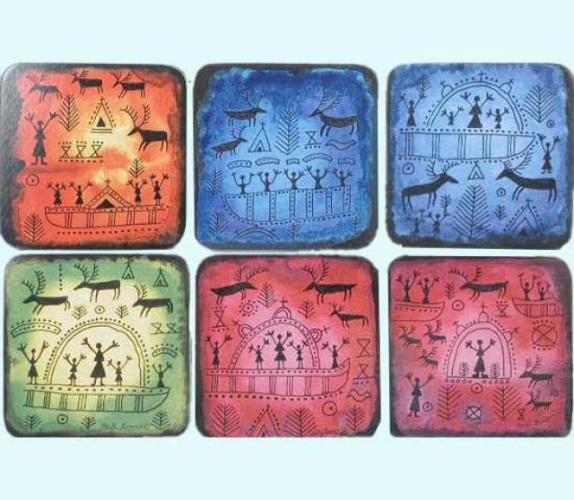 Coaster 6-pk, colorful Viking art