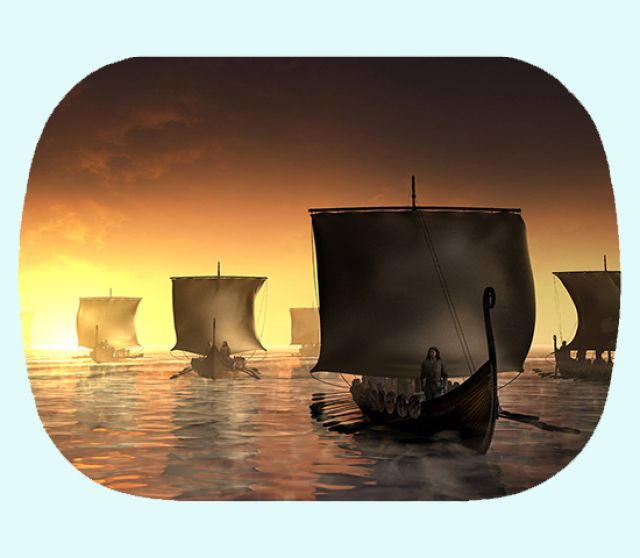 Tray S, Viking ships at sunset