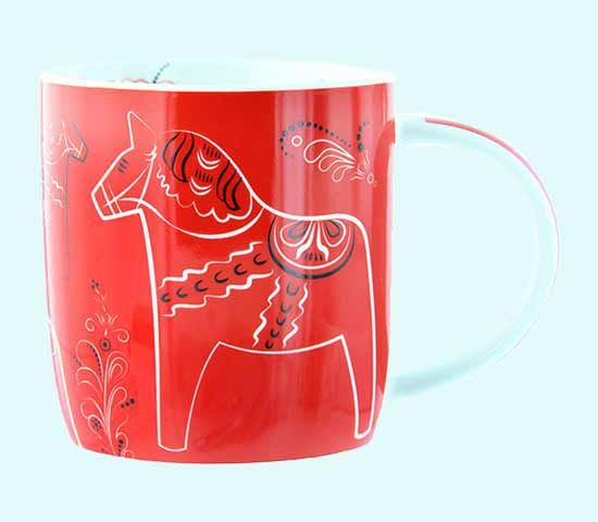 Mug, Dalahorse kurbits, red / red