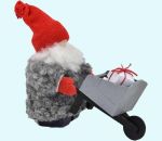 Tomte w/ red hat, presents in wheelbarrow