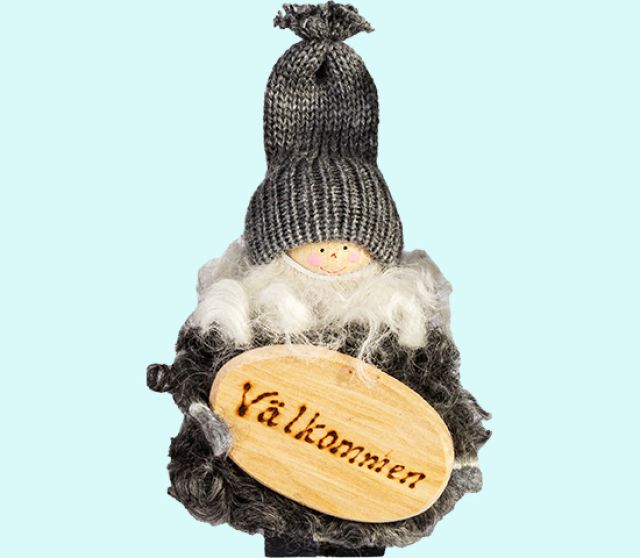 Tomte w/Välkommen sign,grey hat