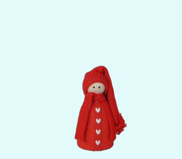 Tomte w/ heart scarf & long cap S, red