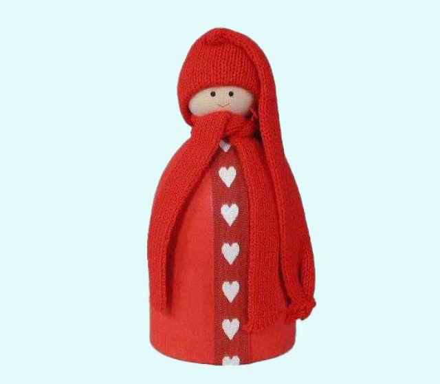 Tomte w/ heart scarf & long cap L, red